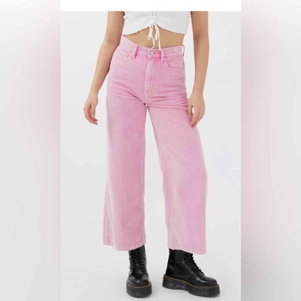 High-Rise Wide-Leg Pink Corduroy Pants